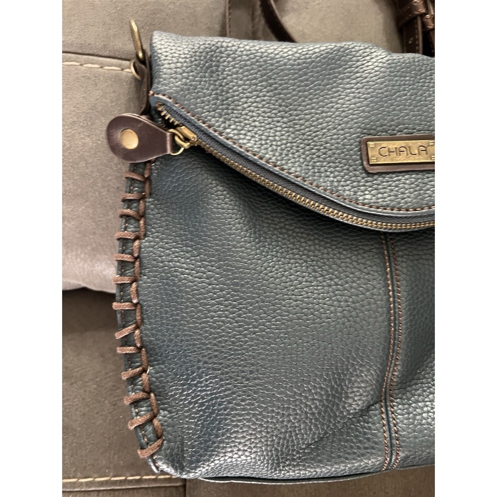 Chala Faux Leather Crossbody Purse Flap Top Shoulder Bag Blue Solid - Picture 3 of 10